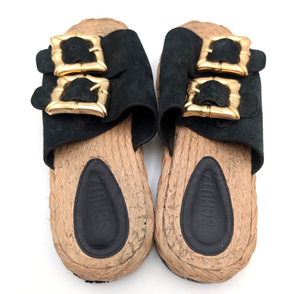 Schutz Enola Rope Platform Women's Sandals Suede Black Size US7.5B EU38 - Picture 5 of 11